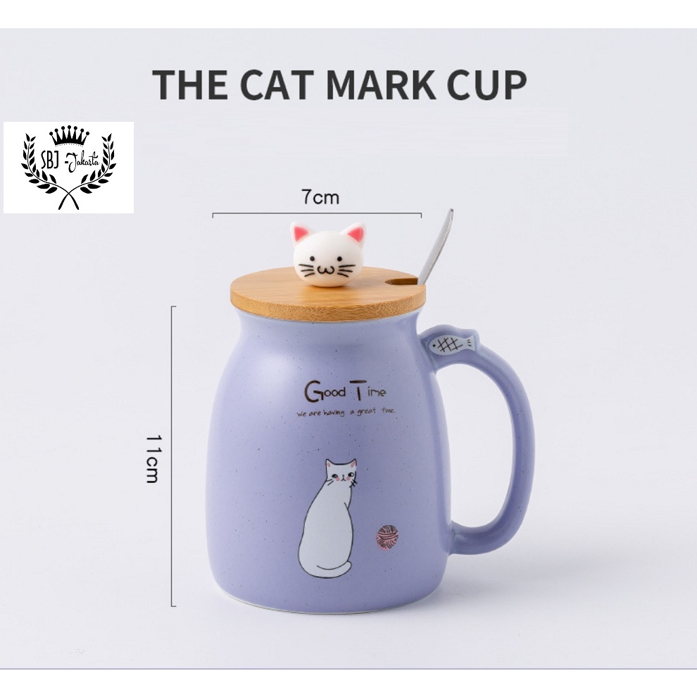 Cangkir Keramik Cat Mark Cup Gift Set Ceramic Mug 450 ml dengan sendok