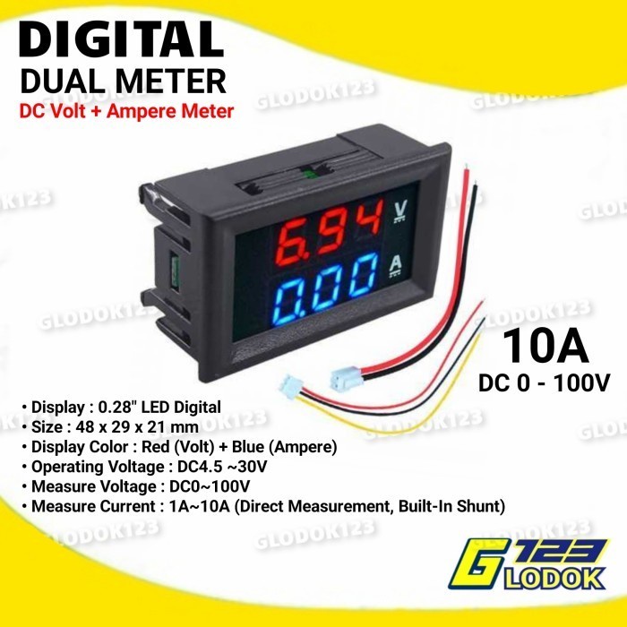 Dual Volt Amp Meter Digital Ampere Meter Voltmeter 10A 0-100V Ammeter