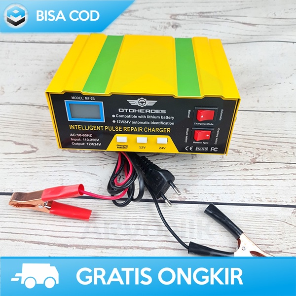 CHARGER AKI MOTOR DAN MOBIL 12V/24V ORI OTOHEROES DENGAN LCD INDIKATOR