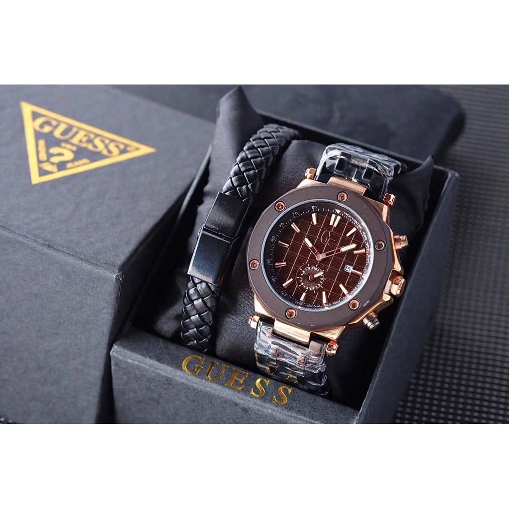 ( COD ) Jam Tangan Pria Guess Collection / Gc Detik Bawah Aktif 150328 WB Free Gelang , Baterai