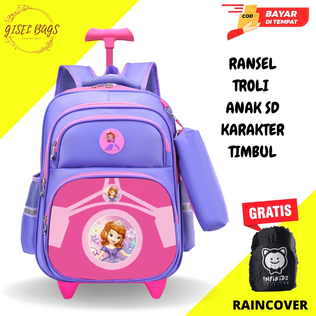 GB-Tas ransel troli anak perempuan SD tas ransel troli import gratis kotak pensil