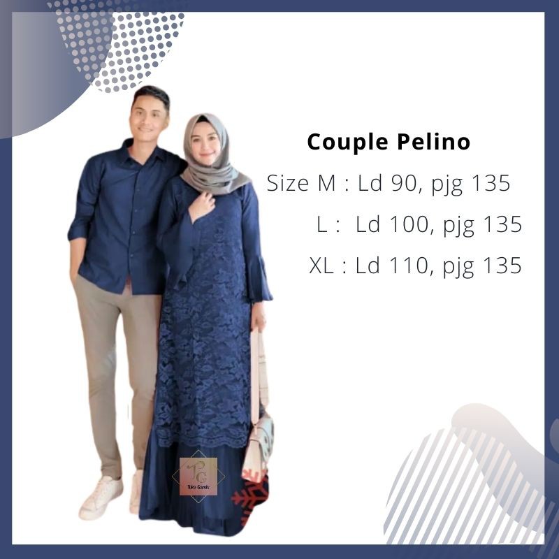 Baju Gamis Pasangan Couple Muslim Brukat Lengan Panjang - Couple Pelino - Size M - L - XL-Navy