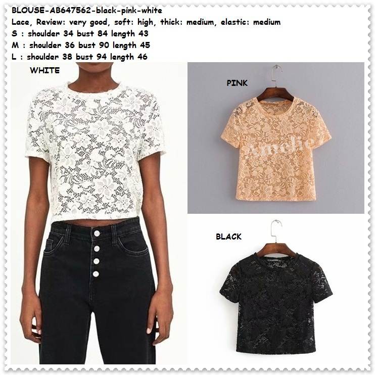 Baju Outer Lace Brokat Brukat Blouse Korea Import AB647562 Hitam Putih Pink