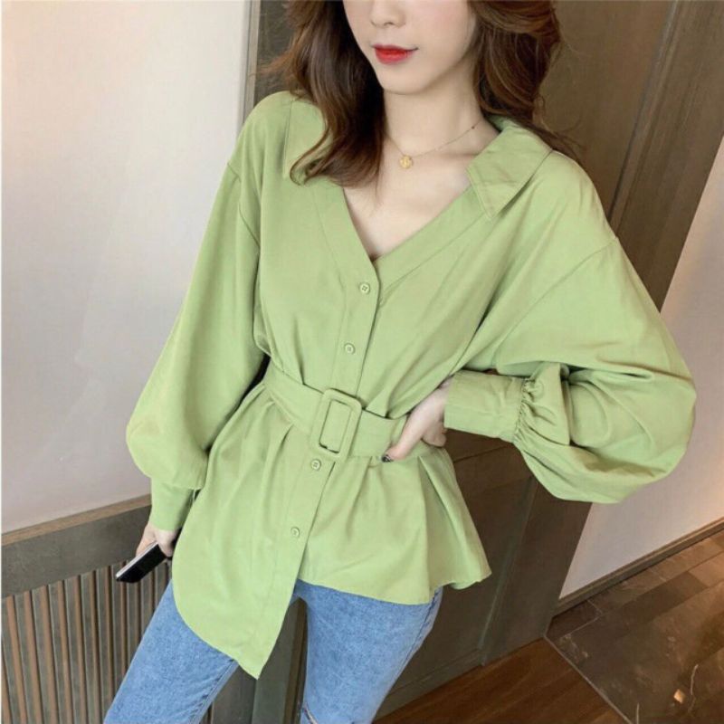 Up n Down Hem Shirt With Belt 0804