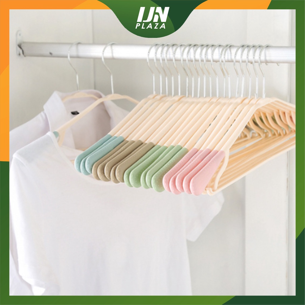 ❤ IJN ❤ Gantungan Baju Hanger Plastik | Plastic Hanger Pakaian Laundry Anti Slip Warna | Cloth Hanger Desain Bahu Lebar