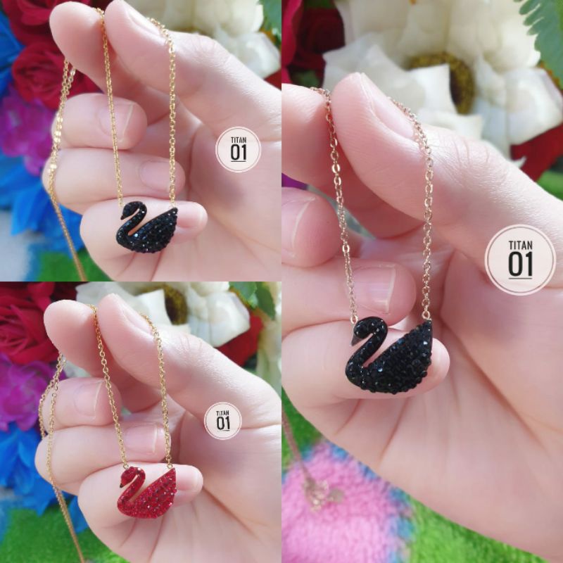 Kalung Titanium Angsa Hitam Dan Merah Super Cantik N29062107