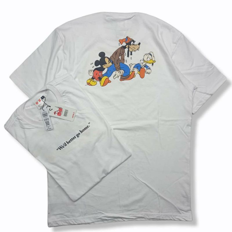 kaos putih pria Tshirt white wanita uniqlo mickey mouse / pakaian dewasa