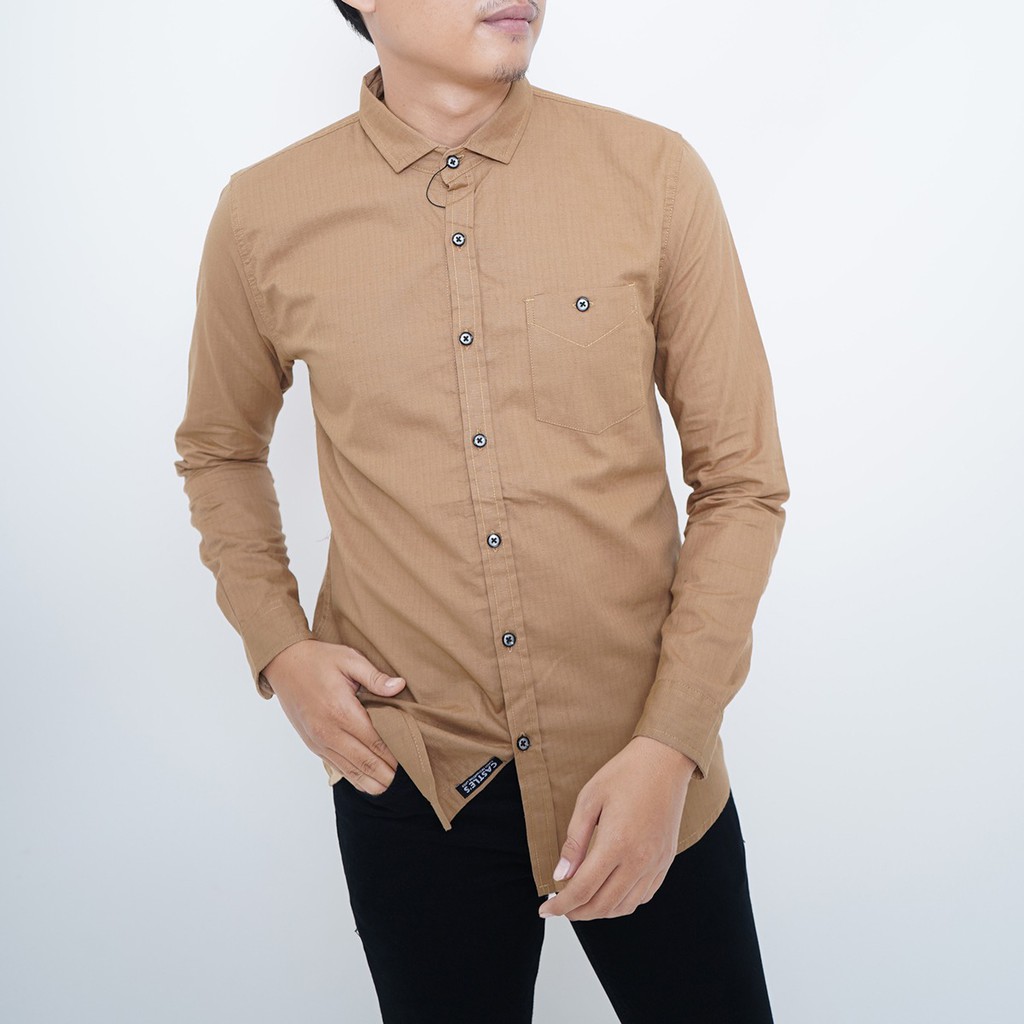 Kemeja Polos Cowok Lengan Panjang Katun Cigaret Premium Coksu