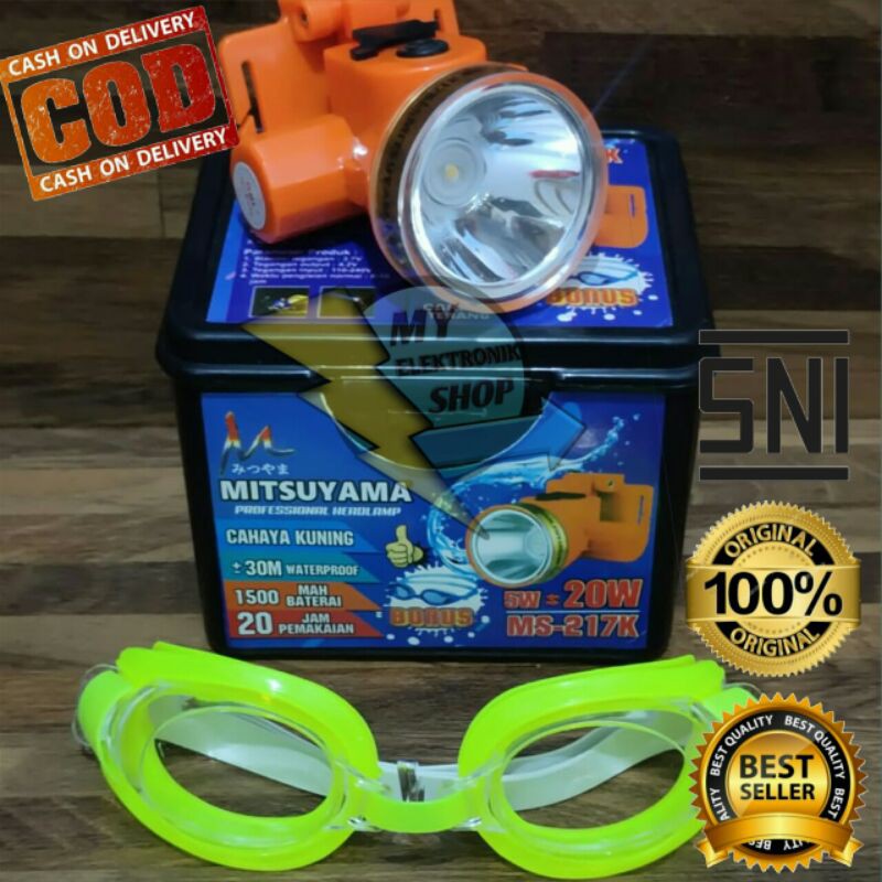 Senter kepala Selam 20Watt LED FREE KACA MATA RENANG Headlamp Diving LED 20 Watt, Senter Kepala LED 20W MITSUYAMA MS-217P/K