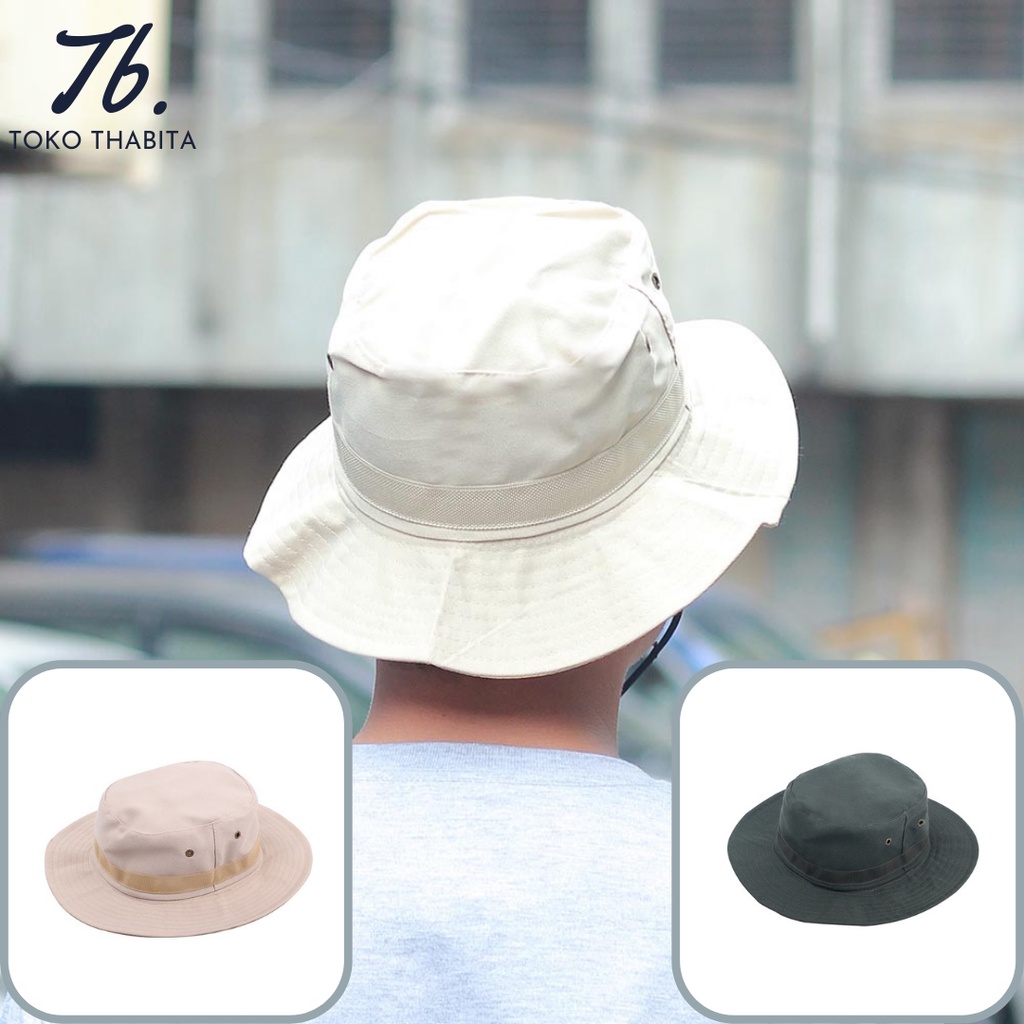 Topi Rimba Pria Wanita Dewasa Tactical Original Automic Outdoor Cream Army Bucket Dinir