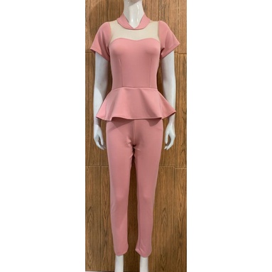 Fashion wanita #057, Jumpsuit pjg bhn scuba polos kombinasi tile