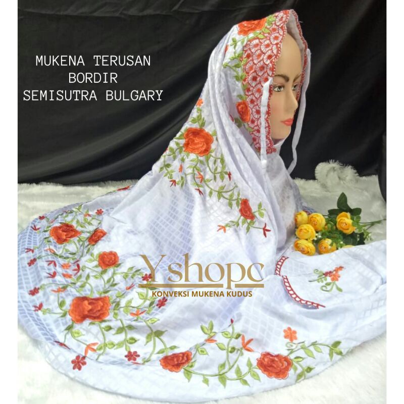 MUKENA TERUSAN BORDIR DEWASA BAHAN SEMI SUTRA KOTAK