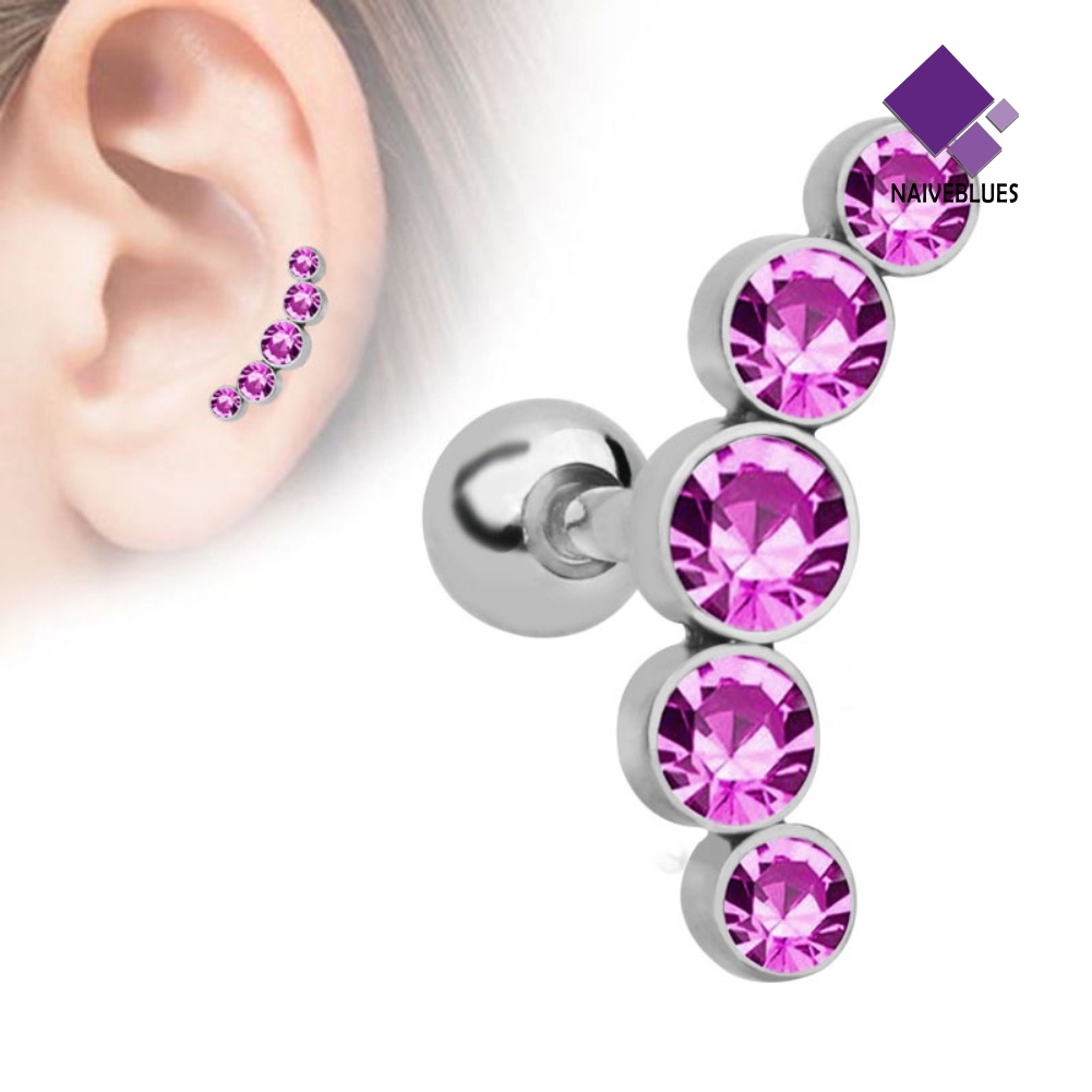 1pc Anting Stud Tindik Tulang Rawan Helix Tragus Aksen Berlian Imitasi Untuk Wanita