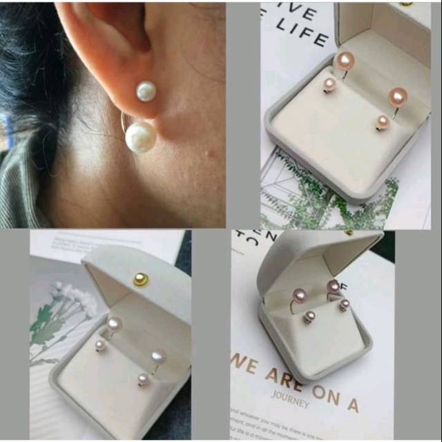 Anting mutiara air tawar lombok asli rangka silver