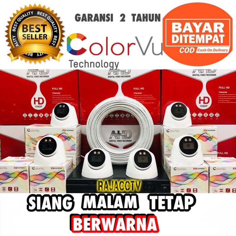 PAKET CCTV COLORVU SIANG MALAM BERWARNA 8 CHANNEL 6 CAMERA 5MP 1080P TURBO HD IC SONY AUDIO