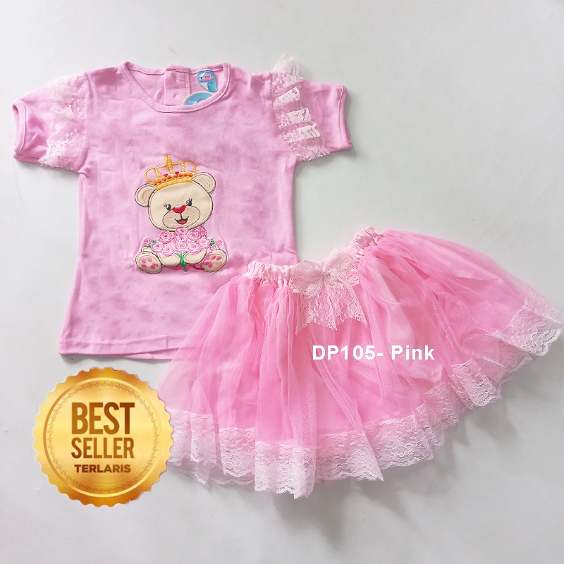 Setelan Rok Anak Perempuan Import 1 Tahun Motif Teddy Bear Beruang Lucu Setelan Rok Tutu Anak Perempuan Import 2 3 Tahun Rok Tutu Bayi Rok Megar Tile Kaku DP105