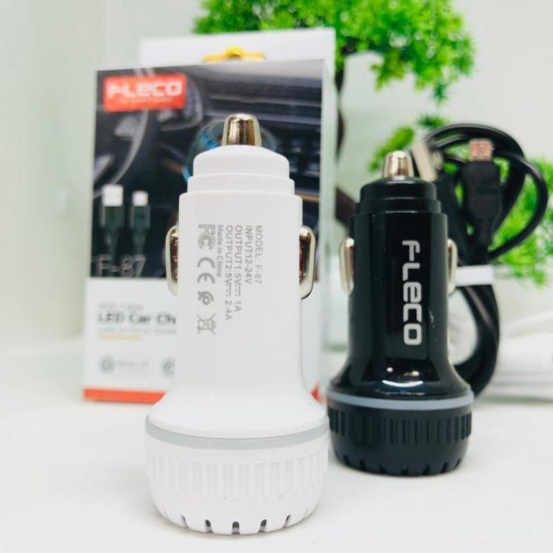 ADAPTOR CAR CHARGER FLECO F-87 2USB BATOK CHARGER MOBIL FLECO KEPALA CASAN MOBIL