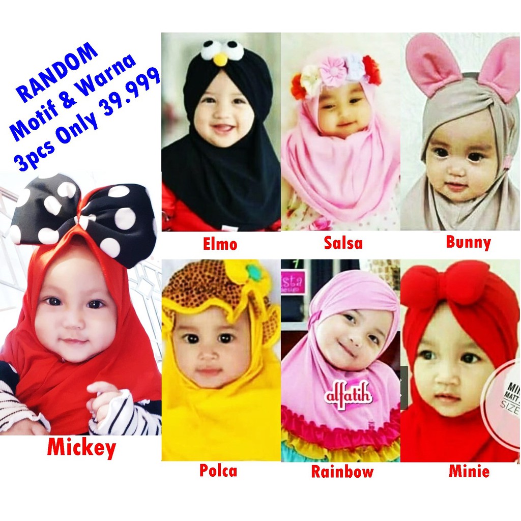 RANDOM Jilbab Anak Baby Campur Motif &amp; Warna 3pcs Only 39.999 Hijab Anak &amp; Baby