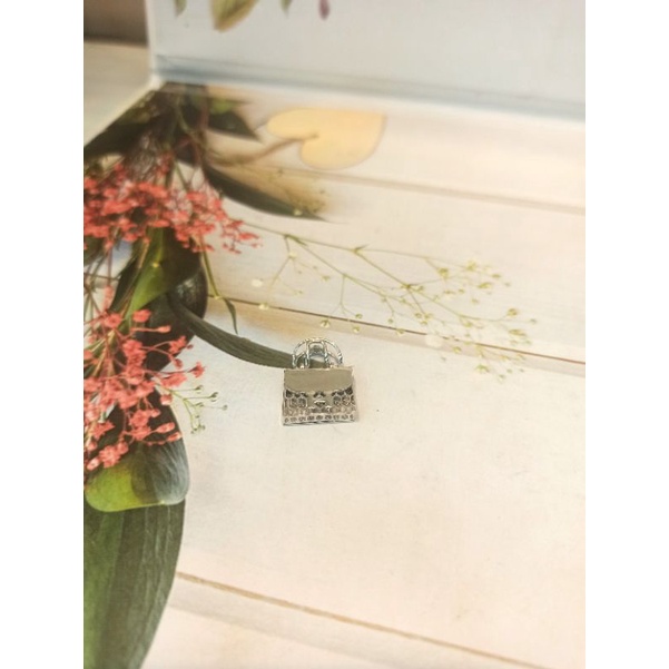 Liontin tas H polos emas putih asli 375%/8k