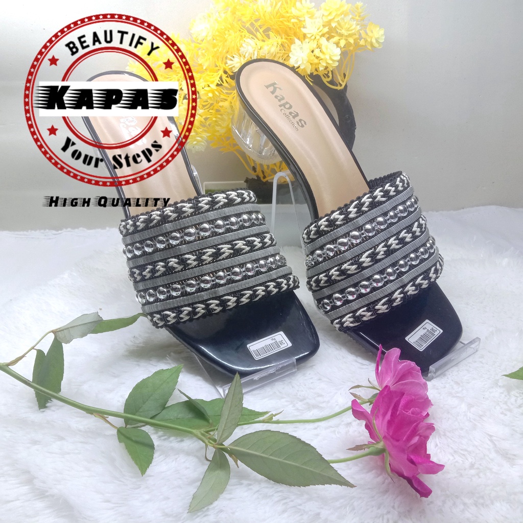 Sandal Hak Kaca Kokop Rajut Kenong Cantik Terbaru Ks064