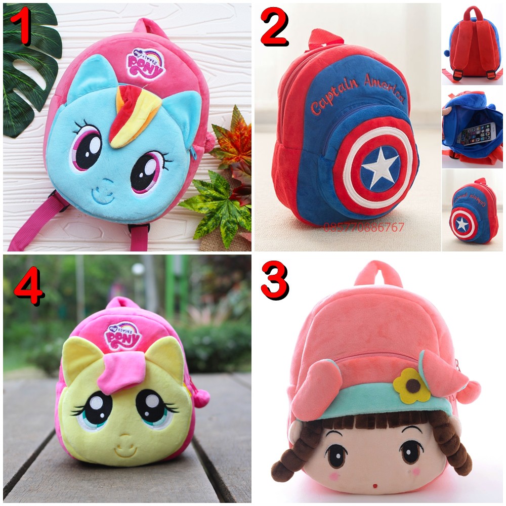 Tas Sekolah Anak Boneka Karakter Perempuan Laki Laki Ransel Backpack Litte Pony Tayo Kitty 018