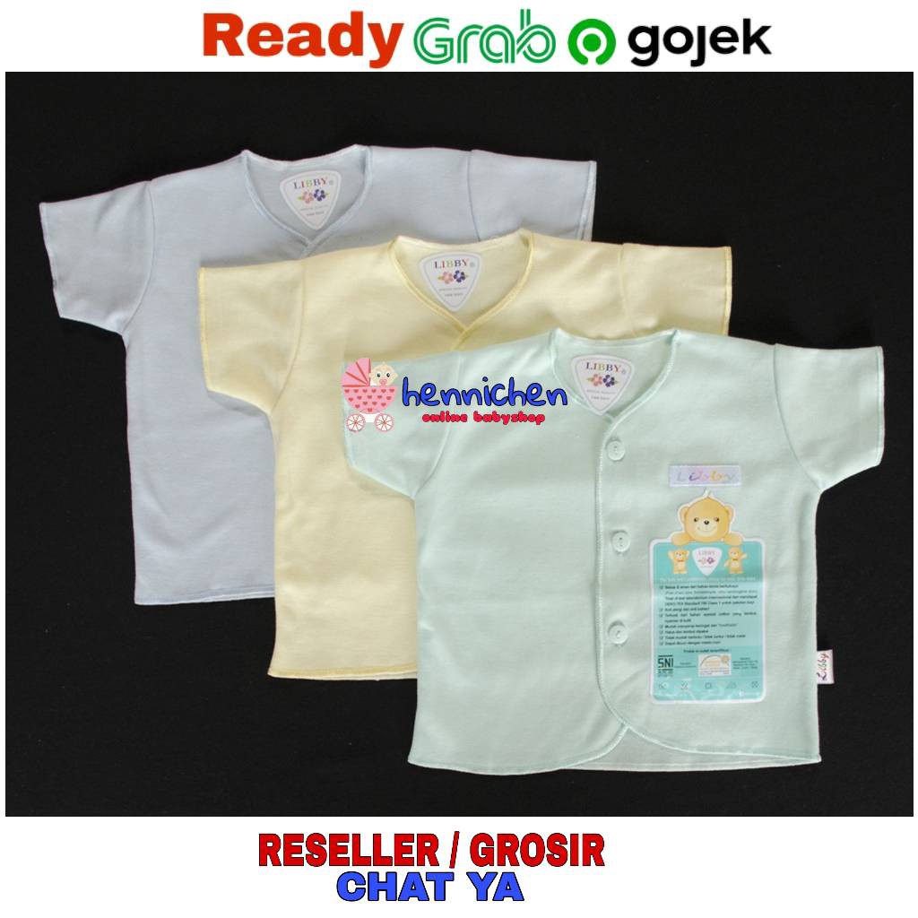 3 Pcs Baju libby Lengan Pendek Bayi/Baby  Warna Newborn (0-3M)| Baju Bayi / Perlengkapan Bayi