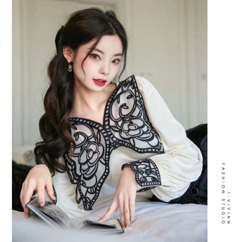 MDLV ~ 8505# Mariposa Embroidered Blouse Butterfly Import