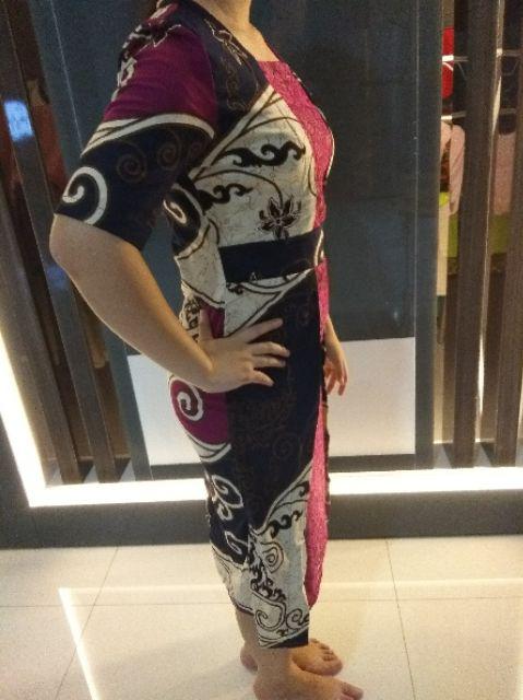 Dress Batik Solo Wanita Kombinasi Brukat Katun Stretch Sale Fit L Ng532