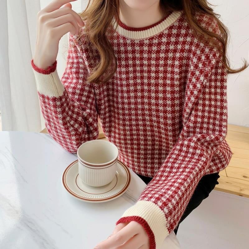 ALICE CHECKERED SWEATER CATUR KOTK WANITA IMPORT ATASAN WANTA SWEATER TERBARU MOTIF CATUR SWEATER RA