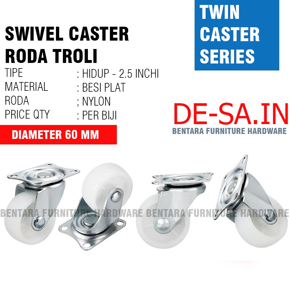 2.5&quot; Swivel Caster / Roda Hidup Nylon