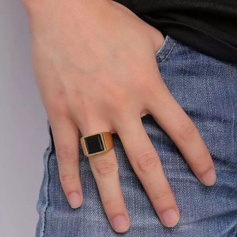 COD!! Cincin Titanium Black Onyx Ring stainless steel pria keren