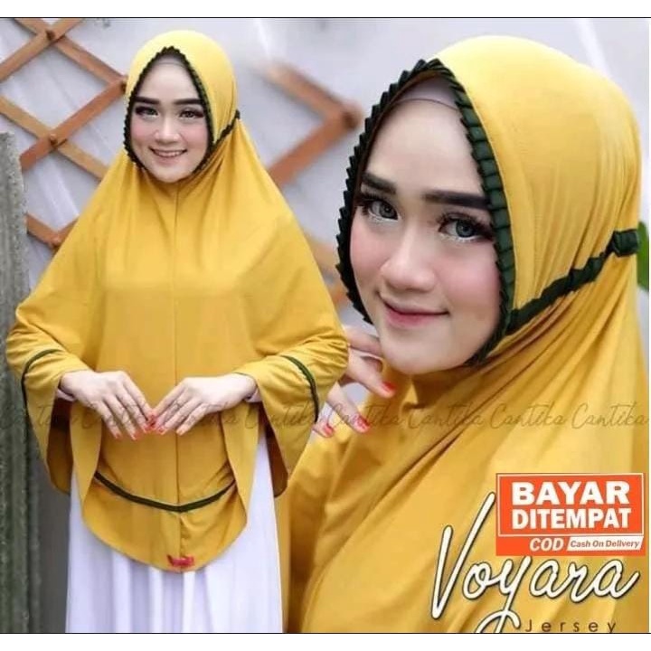 krudung instan jilbab bergo voyara khimar pet motif list lipit tali serut bahan jersey premium jumbo