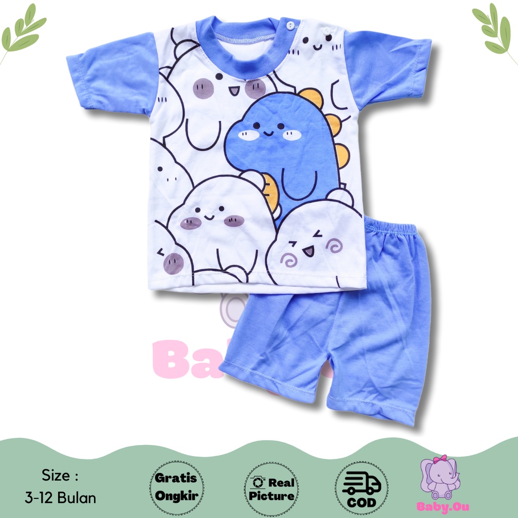 Setelan Baju Bayi Lengan Pendek Celana Pendek Motif Dino / Setelan Pendek Bayi Murah / Kaos Oblong Bayi / Baju Bayi Pendek / Baju Harian Bayi / Baby.ou_