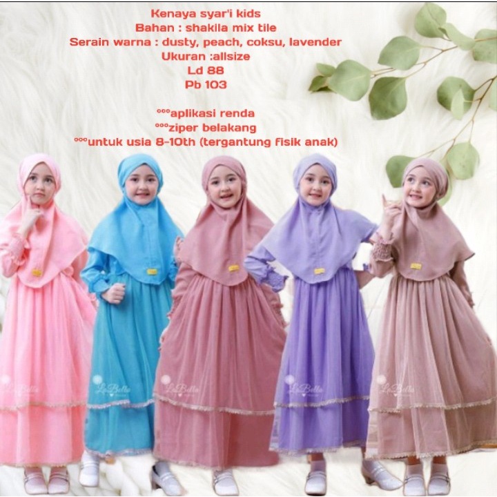 Baju Kenaya Syari Kids Gamis Set Jilbab Dress Anak Perempuan Umur 8-10 Tahun Baju Muslim Anak Peremp