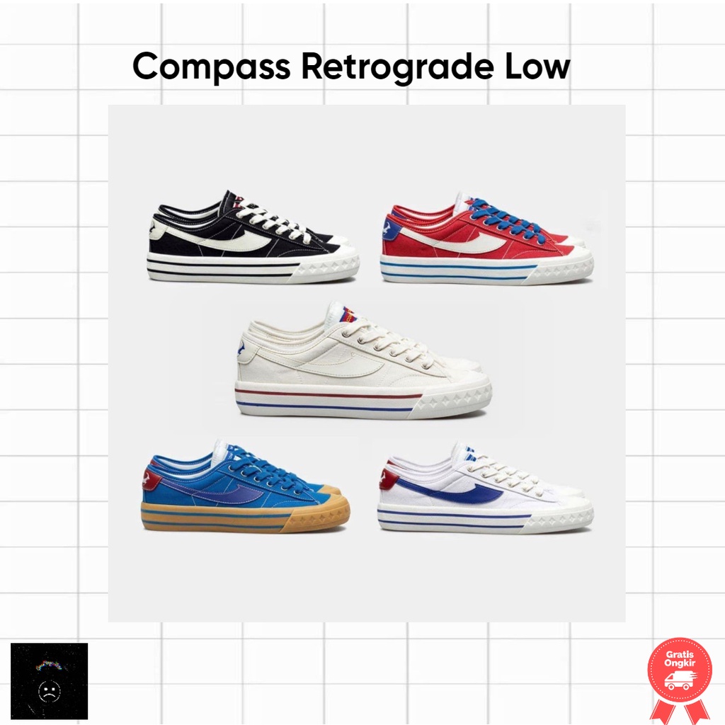 Compass Retrograde Low Black White, Red Retailer, Bluegum, Whiteblue, Cream