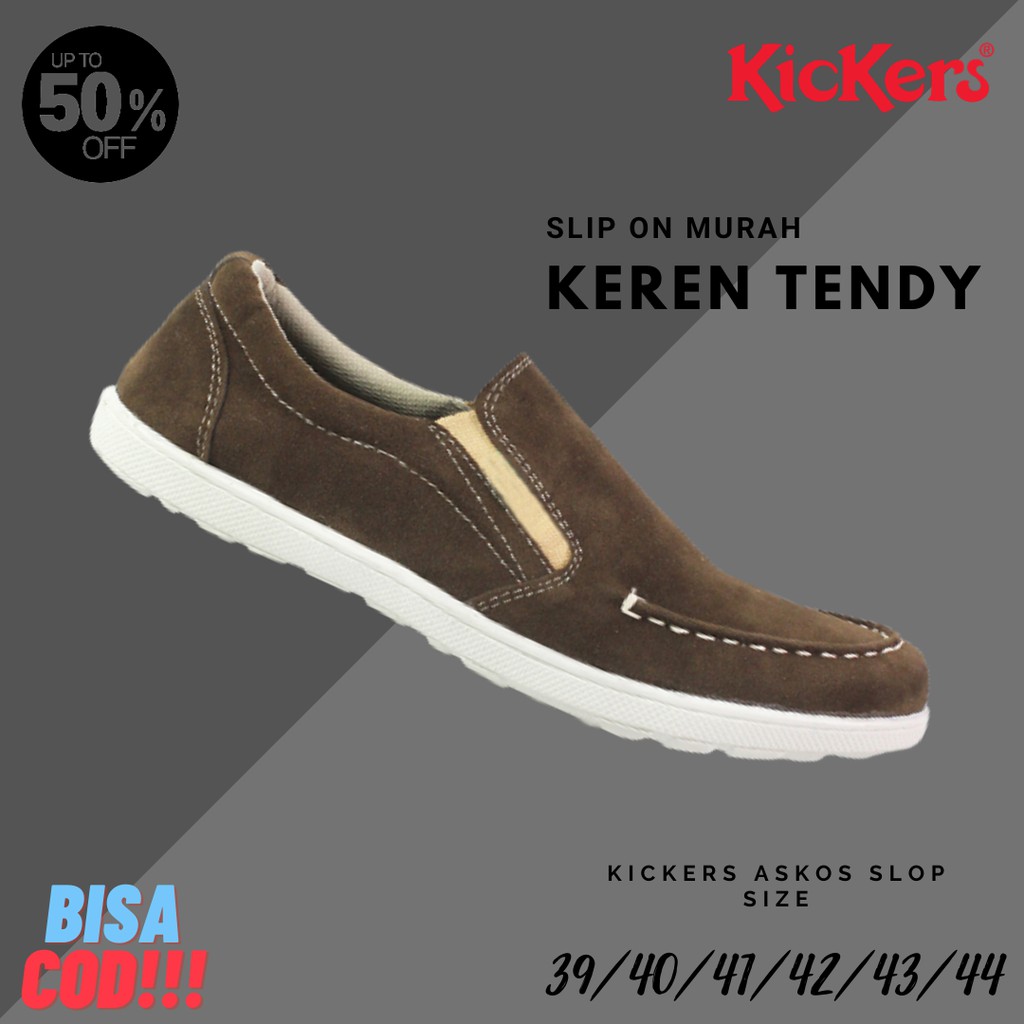 Sepatu Selop Pria Kickers Askos Tan Suede Slop Formal Kasual Kerja Slip On Santai Fashion Shoes