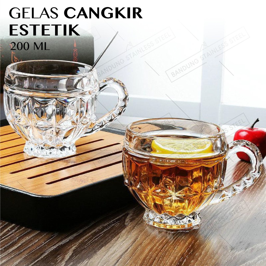 Gelas Kopi 200ml Cangkir Kaca Cafe Teh Susu Crystal Glass HomeCafe Inspired Cup Gaya Korean HomeCafe