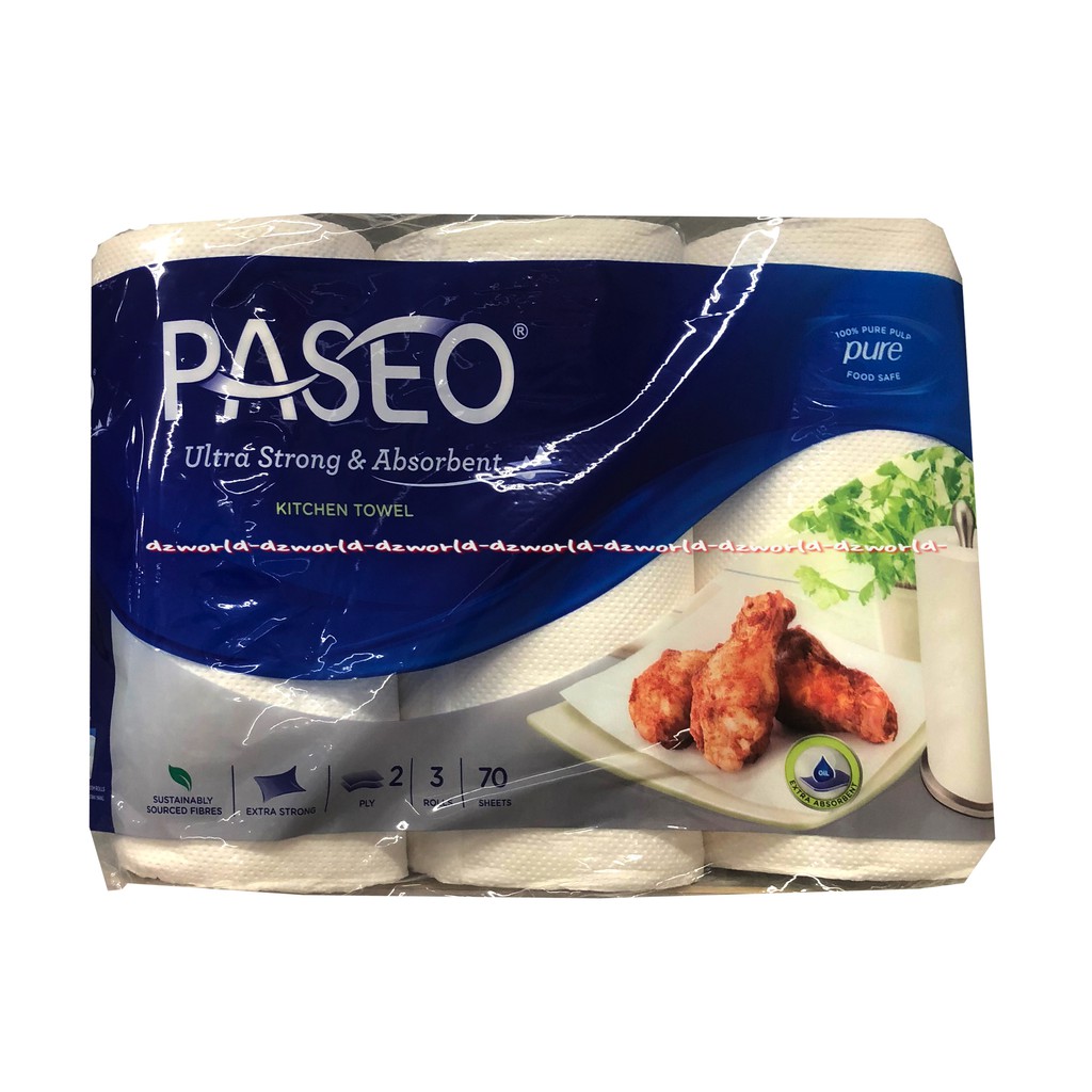 Paseo Ultra Strong &amp; Absorbent Tissue Tisu Roll Untuk Makanan 3 Roll Kitchen Tissue Serap Minyak Rolls Gulung