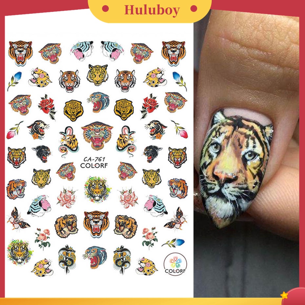 Huluboy Huluboy♡ 3pcs / Set Stiker Kuku 3D Motif Leopard / Macan Untuk Nail Art / Manicure