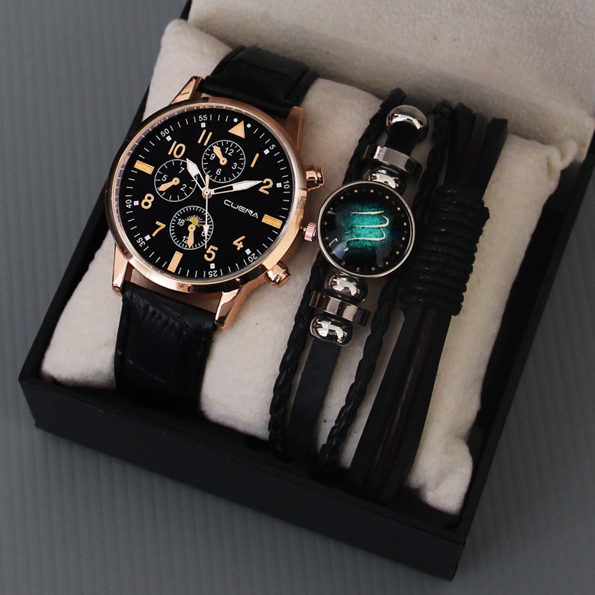 Jam Tangan Pria Gelang Set Box / Jam Tangan Pria Gnv9007sil / Free 1pcs Gelang Random