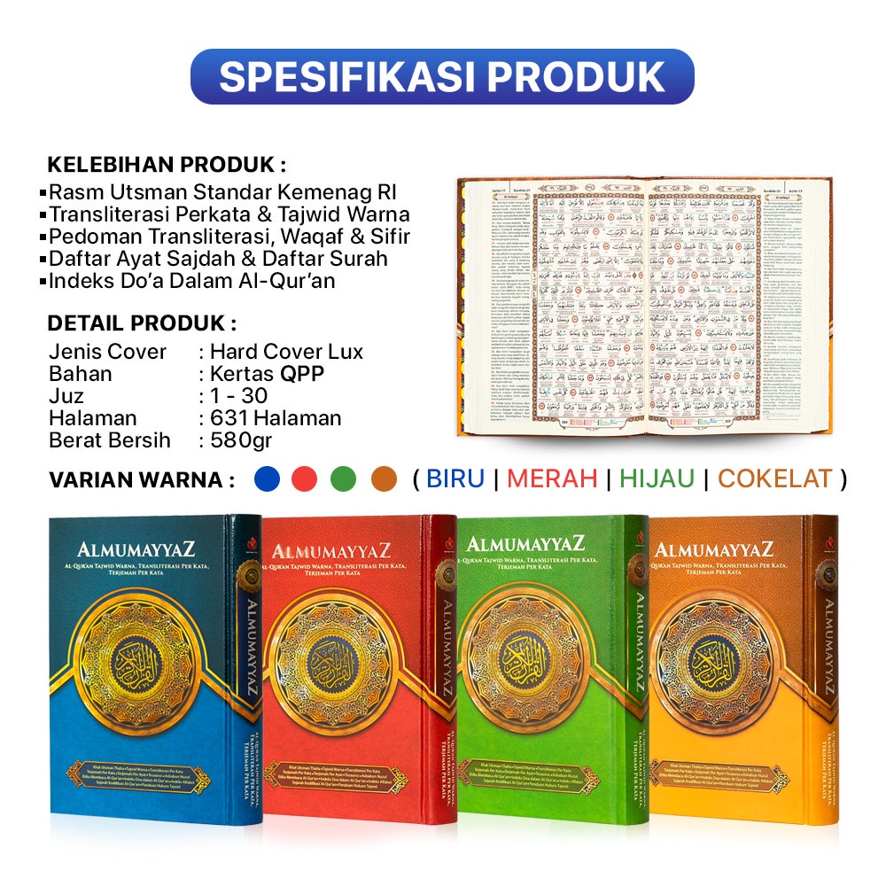 AL-QUR'AN AL MUMAYYAZ  Al Quran Tajwid Warna Terjemah Transliterasi Perkata  HC A5