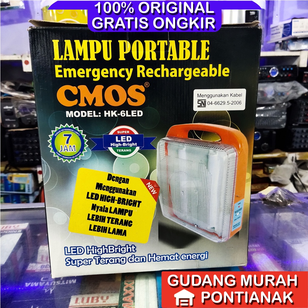Emergency CMOS HK 6 LED 2 Neon Lampu Darurat Asli Tahan Lama dan Awet 6LED