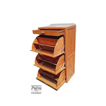 Lemari Rak Sepatu Kayu Jati Minimalis Laci Pintu 3 Laci 1