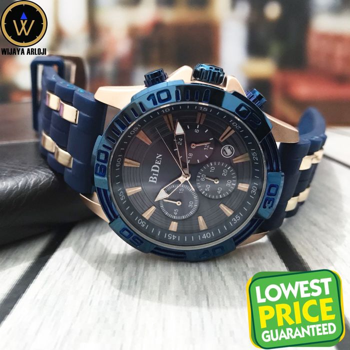 Jam Tangan Pria Rubber Original Quartz Analog BIDEN Vanguard - YN157 - Biru