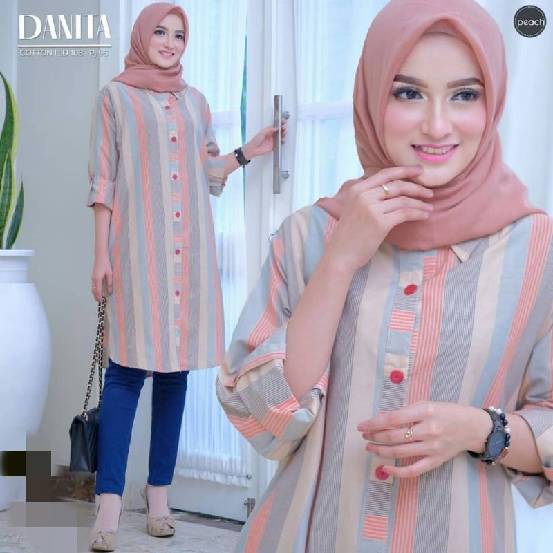 Tunik Katun Salur Terbaru Tunik garis salur Wanita katun/JuBii.id