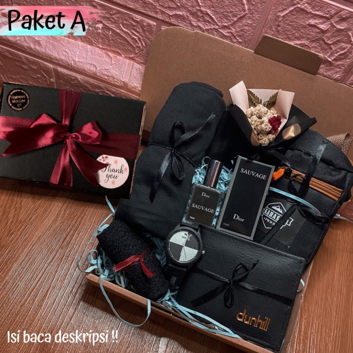 PROMO Paket A Komplit Kado Gift Box Hampers Cowok Pria Hadiah Ulang Tahun