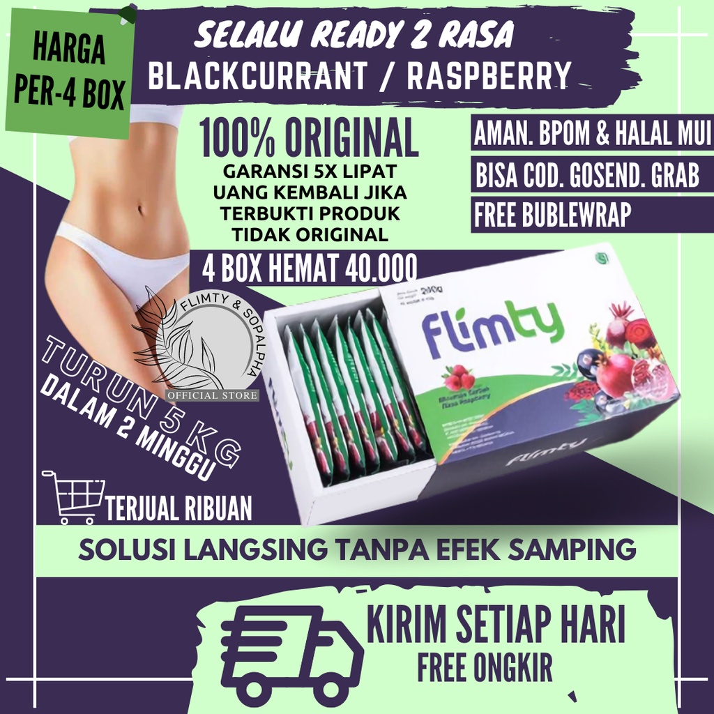 Flimty 4 BOX Obat Minuman Suplemen Diet Penurun Berat Badan Pelangsing Kurus Slim Ampuh Herbal BPOM