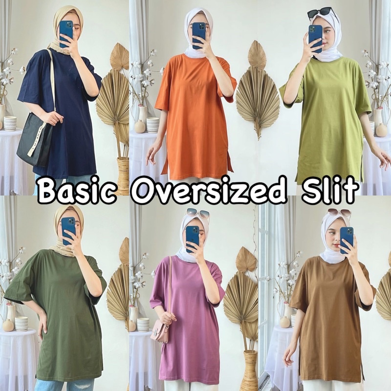 KAOS OVERSIZED SLIT TSHIRT POLOS COTTON COMBED 30S MURAH ADEM  ATASAN OVERSIZE MUSLIMAH MODELLANO