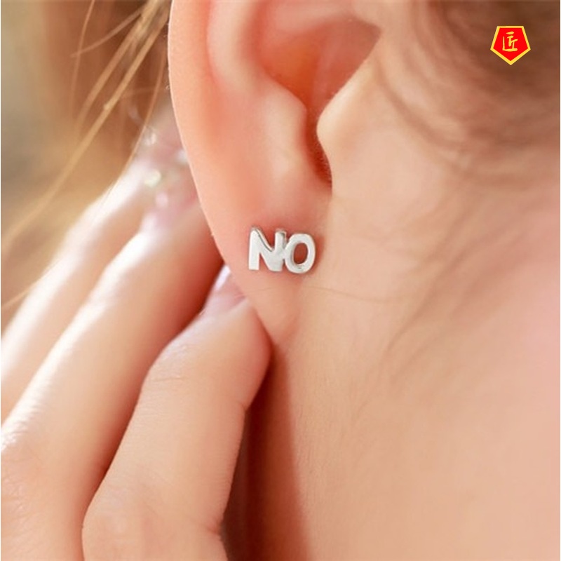 [Ready Stock]Anti-Allergy Cute Personality Yes No Silver Stud Earrings