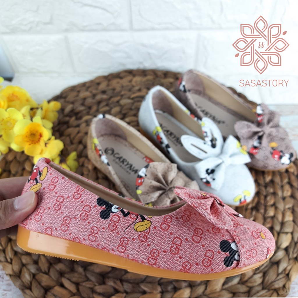 SEPATU PESTA FLATSHOES ANAK PEREMPUAN MICKEY 3 4 5 6 TAHUN IA01